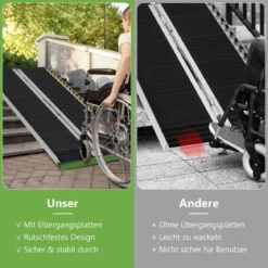 122 x 74 cm Rollstuhlrampe Tragbare & Anti-Rutsch Klapprampe bis zu 272kg Belastbar Aluminium