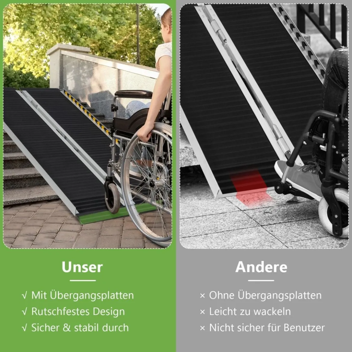 122 x 74 cm Rollstuhlrampe Tragbare & Anti-Rutsch Klapprampe bis zu 272kg Belastbar Aluminium