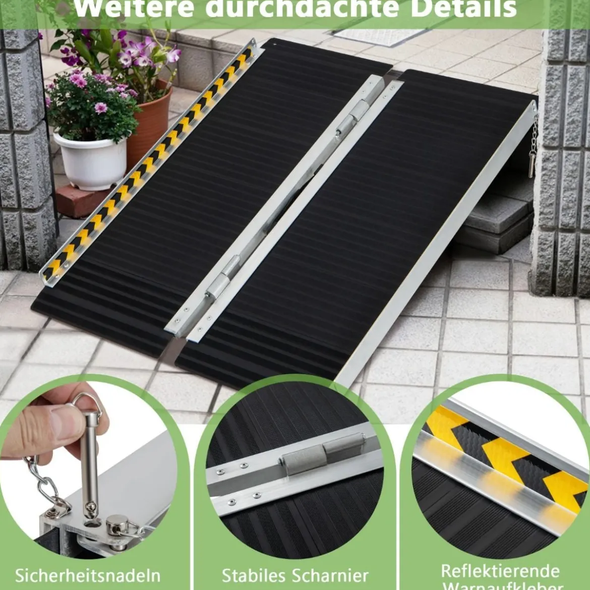 91 x 74 cm Rollstuhlrampe Tragbare & Anti-Rutsch Klapprampe bis zu 272kg Belastbar Aluminium