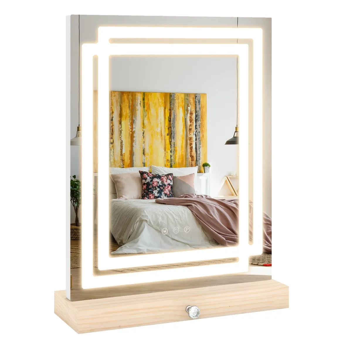 41 x 50 cm Schminkspiegel mit Einstellbare 3-Farben-Beleuchtung Touch-Bedienfeld & Holz Aufbewahrungsbox