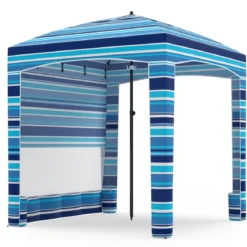 185 x 185 cm Strandzelt Höhenverstellbar Seitenwand Sandsäcke Tragetasche Strand Camping Blau
