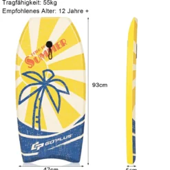 93 x 47 cm Surfboard Bodyboard leichtes Surfbrett für den Pool Sup-Board Gelb