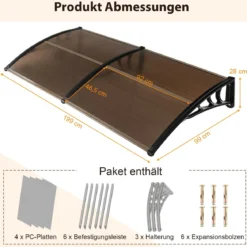 199 x 99 cm Vordach für Haustür Aluminium Überdachung Pultbogenvordach Haustürvordach Kaffee