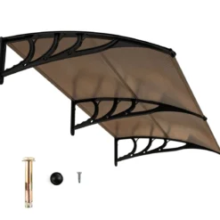 199 x 99 cm Vordach für Haustür Aluminium Überdachung Pultbogenvordach Haustürvordach Kaffee