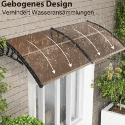 199 x 99 cm Vordach für Haustür Aluminium Überdachung Pultbogenvordach Haustürvordach Kaffee