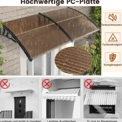 199 x 99 cm Vordach für Haustür Aluminium Überdachung Pultbogenvordach Haustürvordach Kaffee