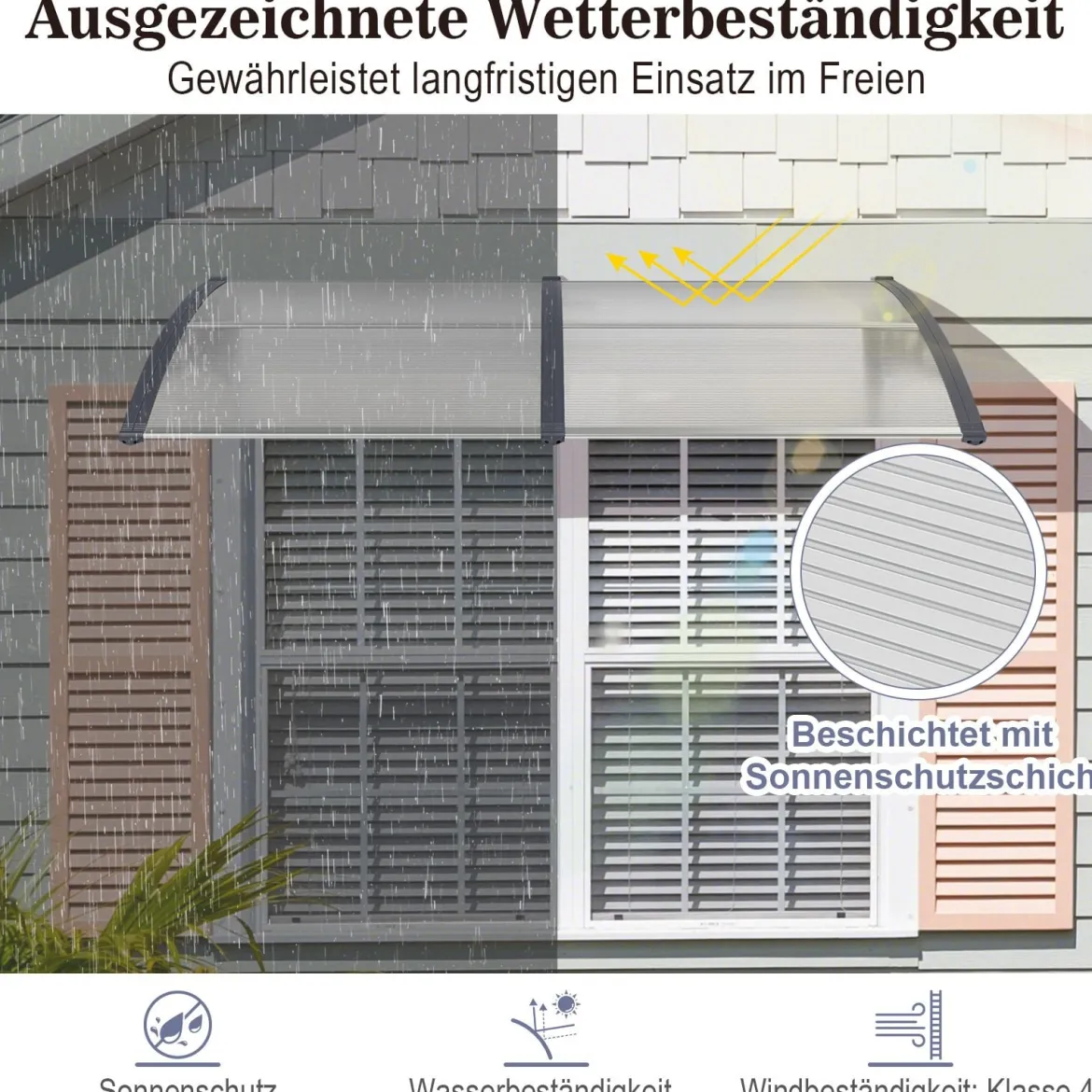 199 x 99 cm Vordach für Haustür Aluminium Überdachung Pultbogenvordach Haustürvordach Grau