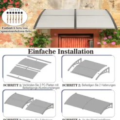 199 x 99 cm Vordach für Haustür Aluminium Überdachung Pultbogenvordach Haustürvordach Grau