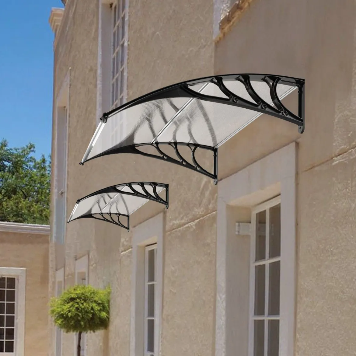102 x 99 cm Vordach für Haustür Überdachung aus Aluminium und Polycarbonat Silber