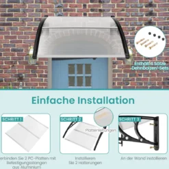 102 x 99 cm Vordach für Haustür Überdachung aus Aluminium und Polycarbonat Silber