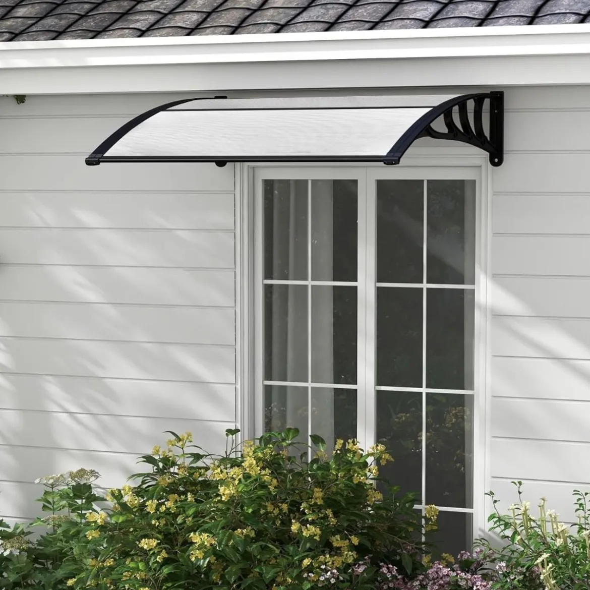 102 x 99 cm Vordach für Haustür Überdachung aus Aluminium und Polycarbonat Transparent