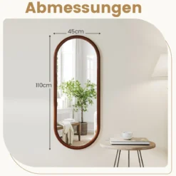 110 x 45 cm Wandspiegel mit Holzrahmen Oval Ganzkörperspiegel Hängespiegel Schminkspiegel