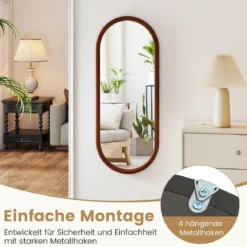 110 x 45 cm Wandspiegel mit Holzrahmen Oval Ganzkörperspiegel Hängespiegel Schminkspiegel