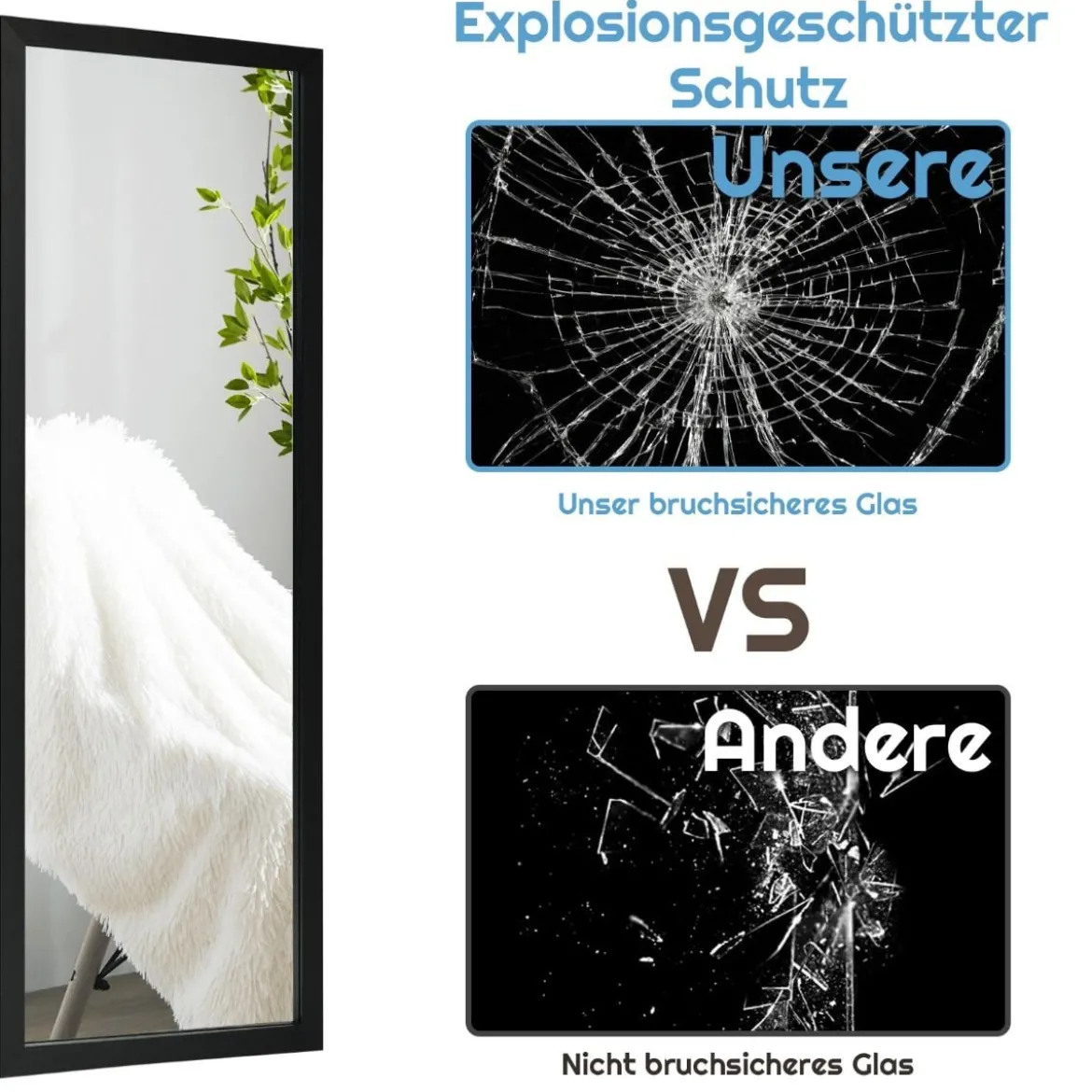 120 x 37 cm Wandspiegel Türspiegel mit Höhenverstellbaren Hängehaken Spiegel für Schlafzimmer