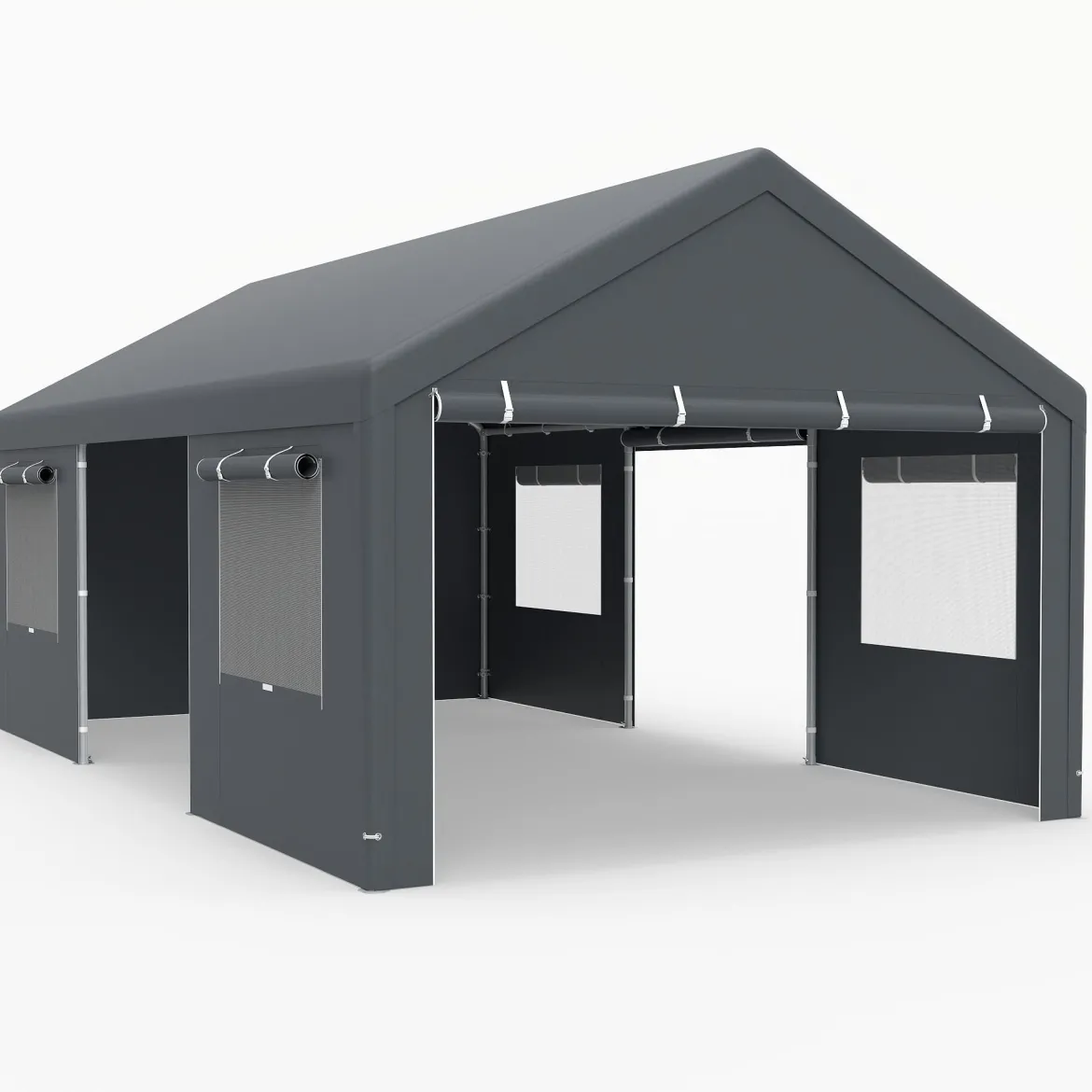 600 x 363 cm Zeltgarage Carport Garagenzelt Winterfest Lagerzelt mit abnehmbaren Seitenwänden Dunkelgrau