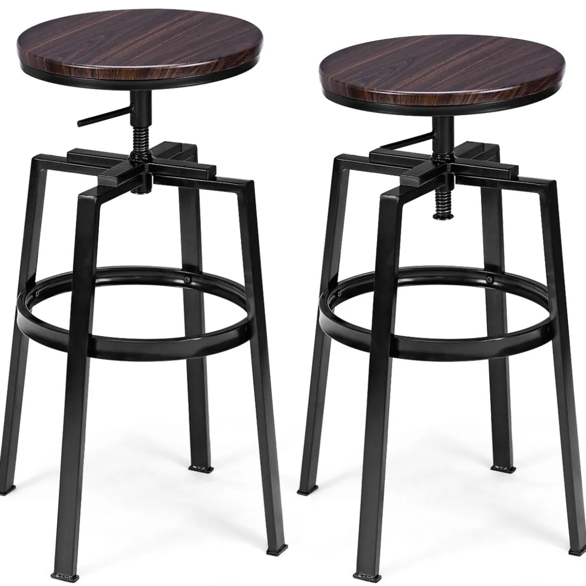 2 x Hocker Rund Tresenhocker Metall-Barstuhl Barhocker Holzhocker höhenverstellbar