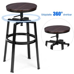 2 x Hocker Rund Tresenhocker Metall-Barstuhl Barhocker Holzhocker höhenverstellbar
