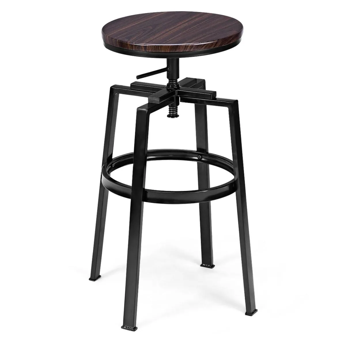 2 x Hocker Rund Tresenhocker Metall-Barstuhl Barhocker Holzhocker höhenverstellbar