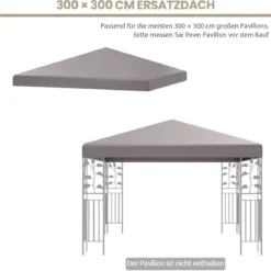 3x3m Ersatzdach für Pavillon Pavillondach Ersatzbezug mit Klettverschlüssen