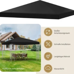 3x3m Ersatzdach für Pavillon Pavillondach Ersatzbezug mit Klettverschlüssen