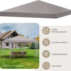 3x3m Ersatzdach für Pavillon Pavillondach Ersatzbezug mit Klettverschlüssen