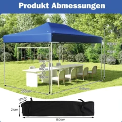 3 x 4,5 m Faltpavillon mit Rollentasche & 4 Seilen Höhenverstellbarer Pop Up Pavillon Gartenpavillon