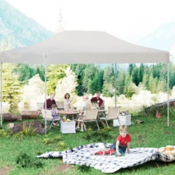 3 x 4,5 m Faltpavillon mit Rollentasche & 4 Seilen Höhenverstellbarer Pop Up Pavillon Gartenpavillon