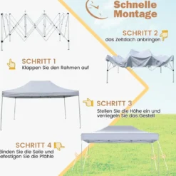 3 x 4,5 m Faltpavillon mit Rollentasche & 4 Seilen Höhenverstellbarer Pop Up Pavillon Gartenpavillon