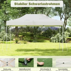 3 x 4,5 m Faltpavillon mit Rollentasche & 4 Seilen Höhenverstellbarer Pop Up Pavillon Gartenpavillon