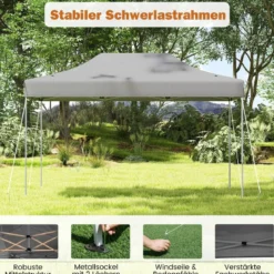3 x 4,5 m Faltpavillon mit Rollentasche & 4 Seilen Höhenverstellbarer Pop Up Pavillon Gartenpavillon