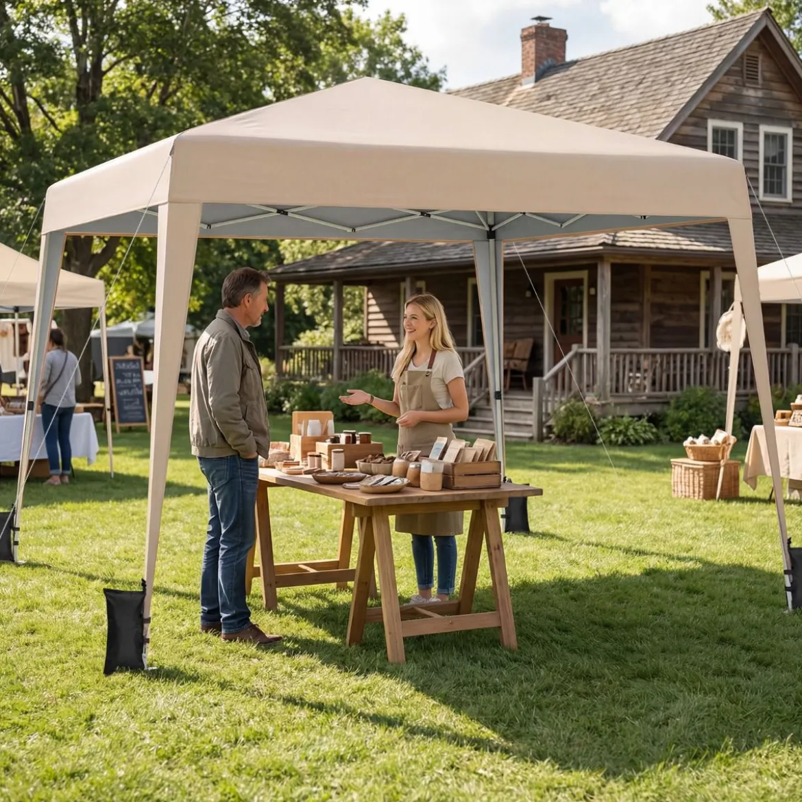 3 x 3 m Faltpavillon Wasserfest Höhenverstellbar Sonnenschutz für Camping Hof Beige