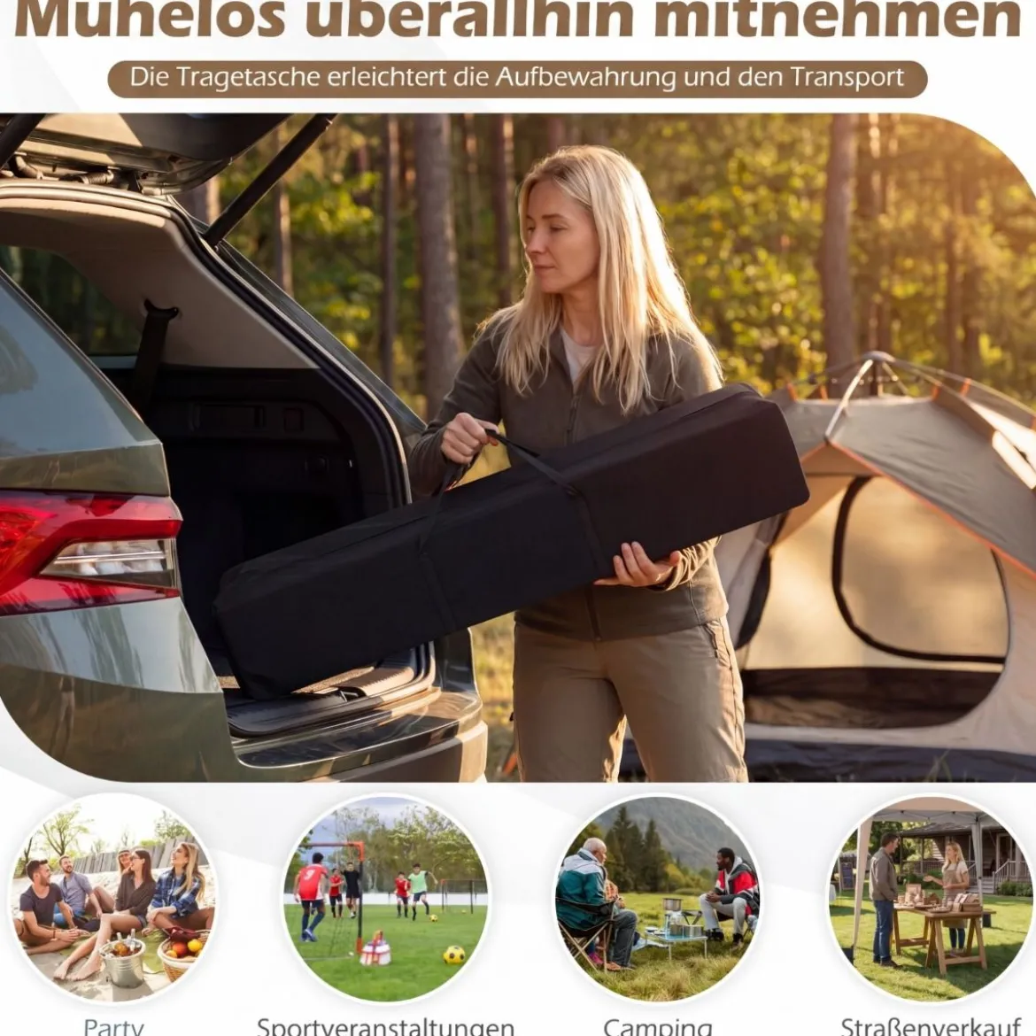 3 x 3 m Faltpavillon Wasserfest Höhenverstellbar Sonnenschutz für Camping Hof Beige