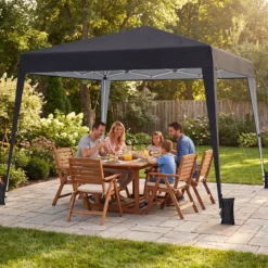 3 x 3 m Faltpavillon Wasserfest Höhenverstellbar Sonnenschutz für Camping Hof Schwarz