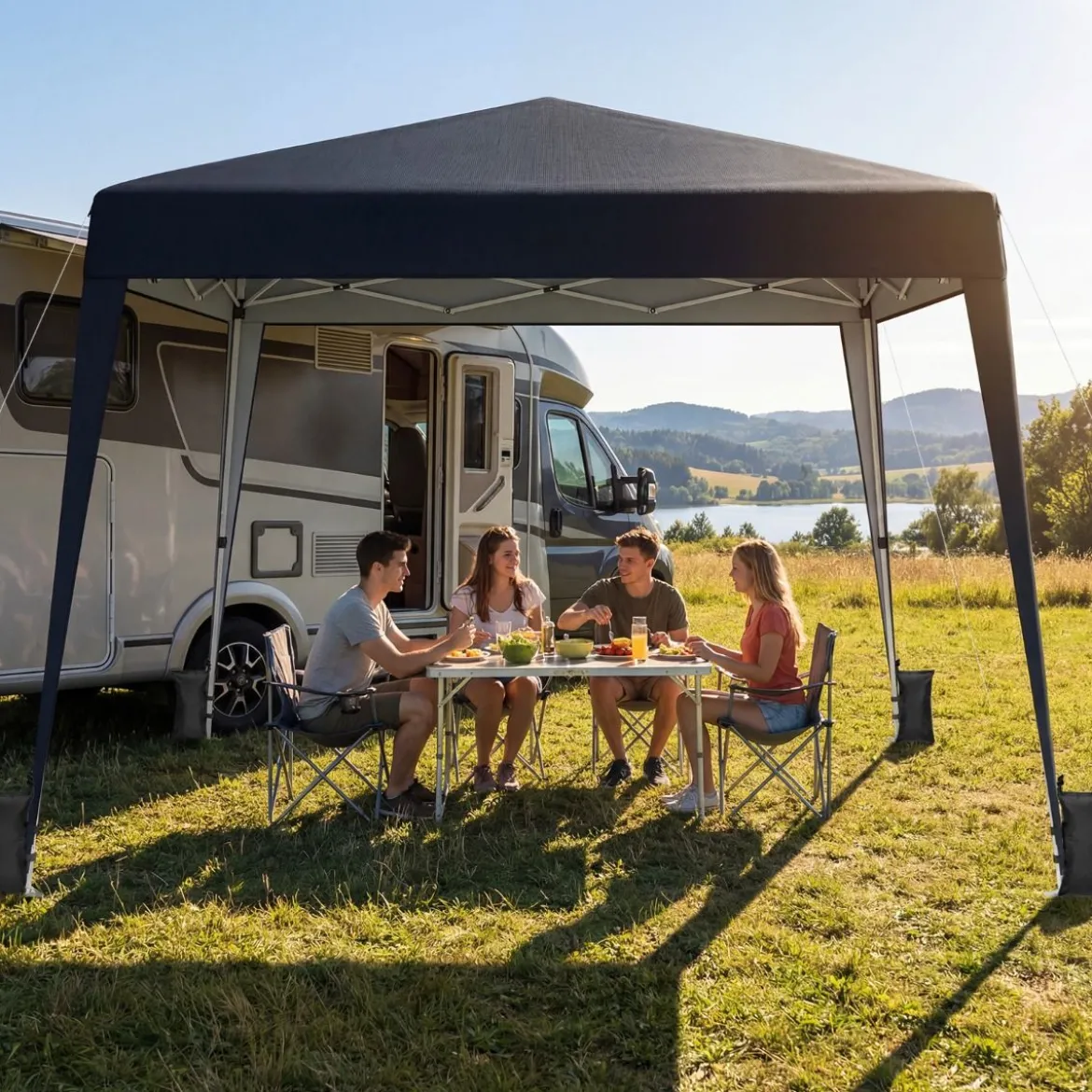 3 x 3 m Faltpavillon Wasserfest Höhenverstellbar Sonnenschutz für Camping Hof Schwarz