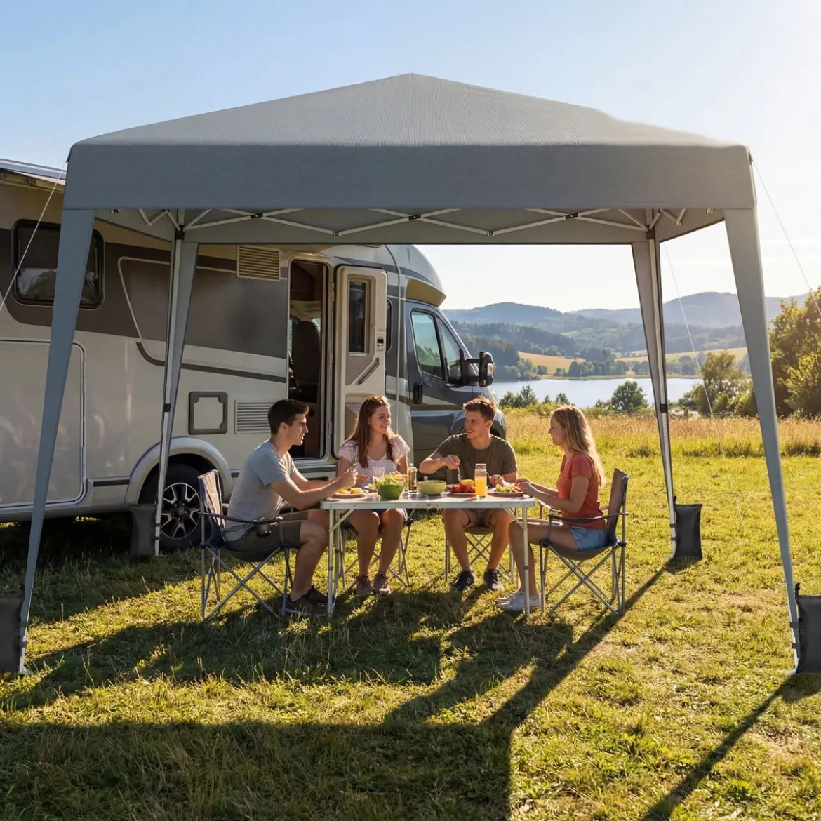 3 x 3 m Faltpavillon Wasserfest Höhenverstellbar Sonnenschutz für Camping Hof Grau
