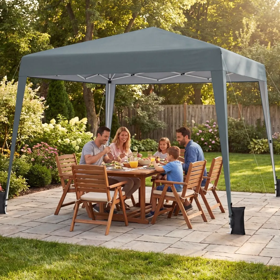3 x 3 m Faltpavillon Wasserfest Höhenverstellbar Sonnenschutz für Camping Hof Grau