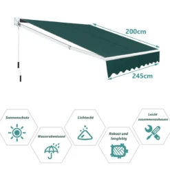 2,5 x 2 m Gelenkarmmarkise mit UV- & Wasserbeständigem Material & Kurbel