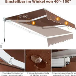 2,5 x 2 m Gelenkarmmarkise mit UV- & Wasserbeständigem Material & Kurbel