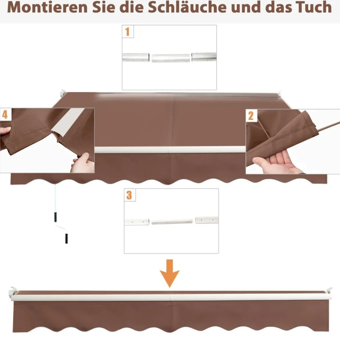2,5 x 2 m Gelenkarmmarkise mit UV- & Wasserbeständigem Material & Kurbel