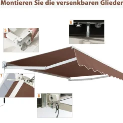 2,5 x 2 m Gelenkarmmarkise mit UV- & Wasserbeständigem Material & Kurbel