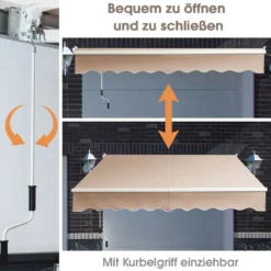 2,5 x 2 m Gelenkarmmarkise mit UV- & Wasserbeständigem Material & Kurbel