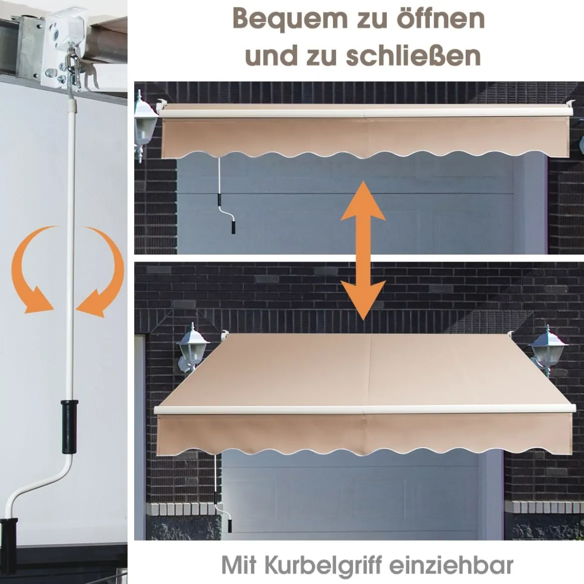 2,5 x 2 m Gelenkarmmarkise mit UV- & Wasserbeständigem Material & Kurbel