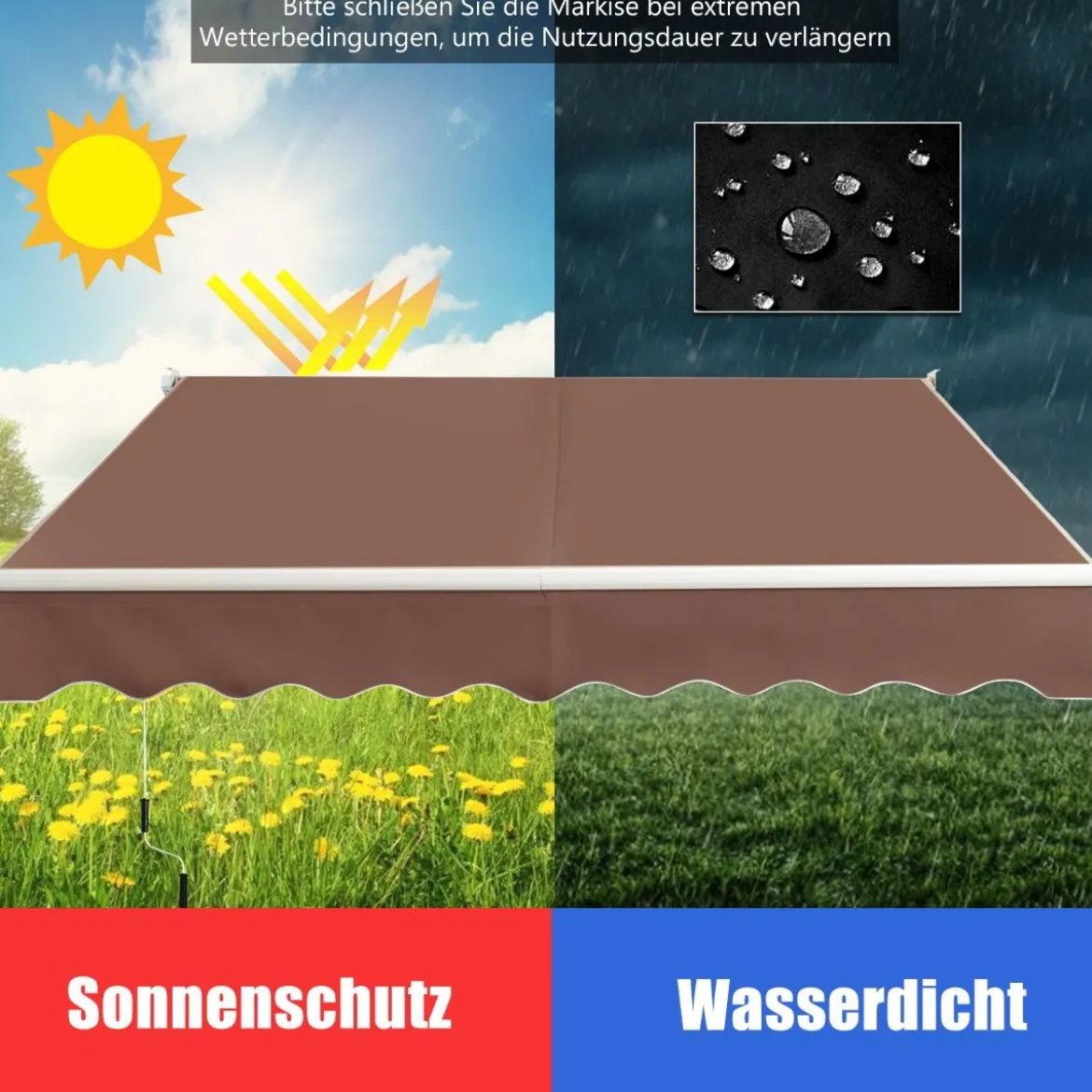 2,5 x 2 m Gelenkarmmarkise mit UV- & Wasserbeständigem Material & Kurbel
