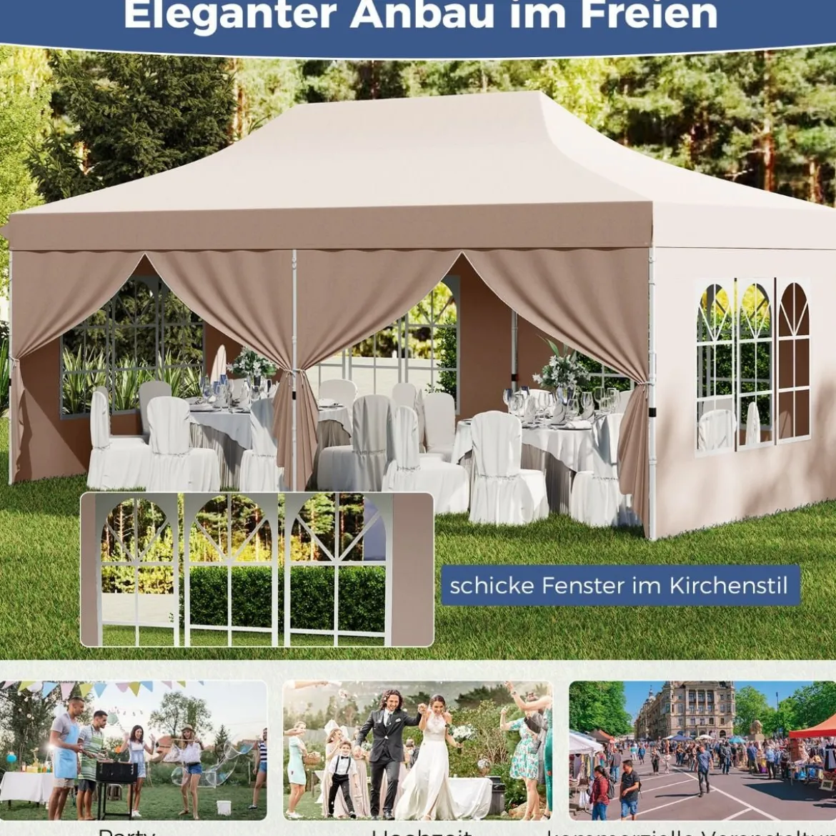 3 x 6 m Pavillon Faltpavillon mit 6 abnehmbaren Seitenwänden & Sandsäcke