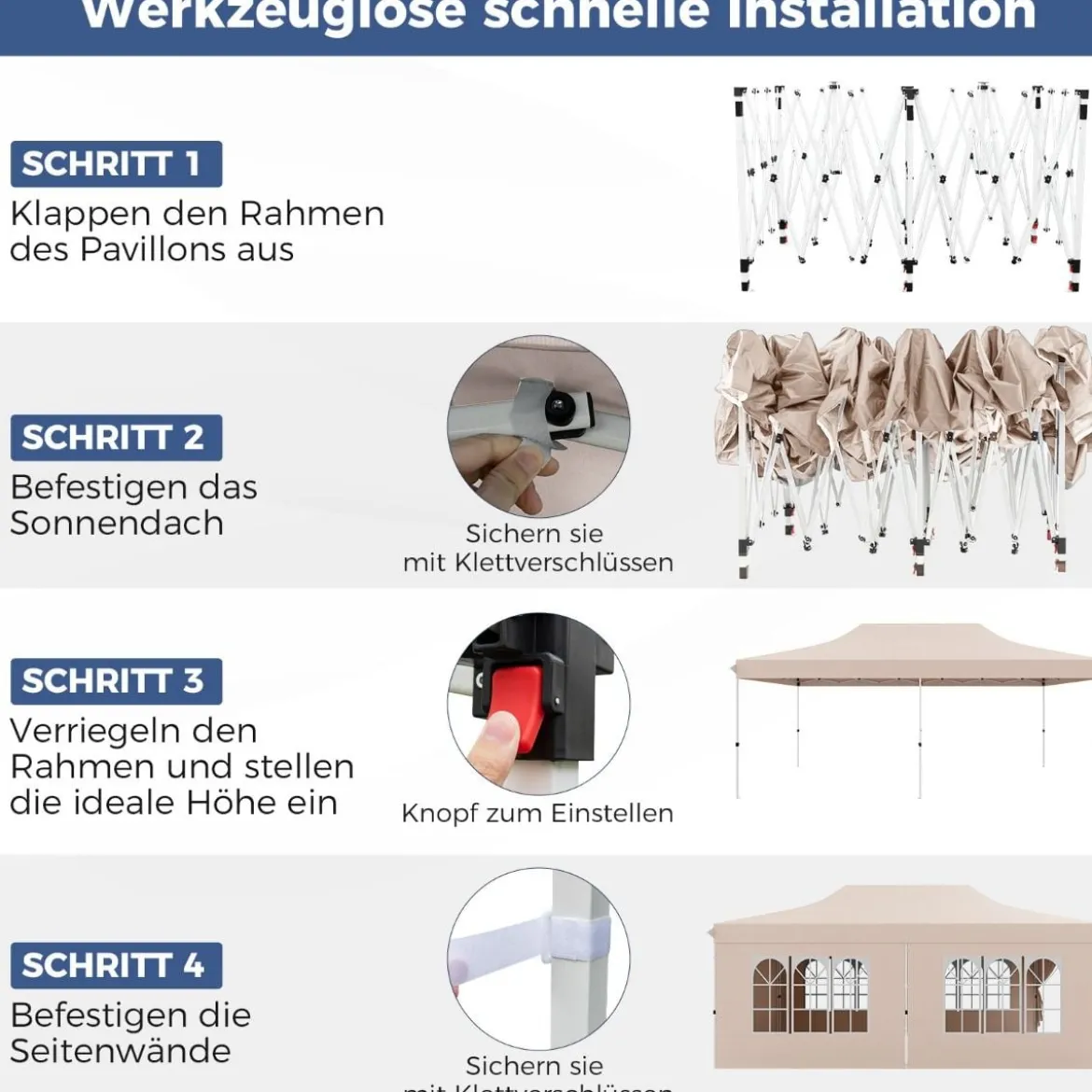 3 x 6 m Pavillon Faltpavillon mit 6 abnehmbaren Seitenwänden & Sandsäcke