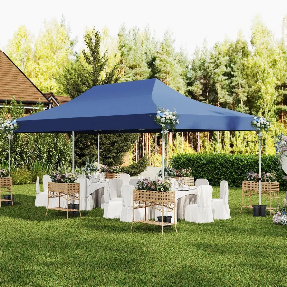 3 x 6 m Pavillon Faltpavillon mit 6 abnehmbaren Seitenwänden & Sandsäcke