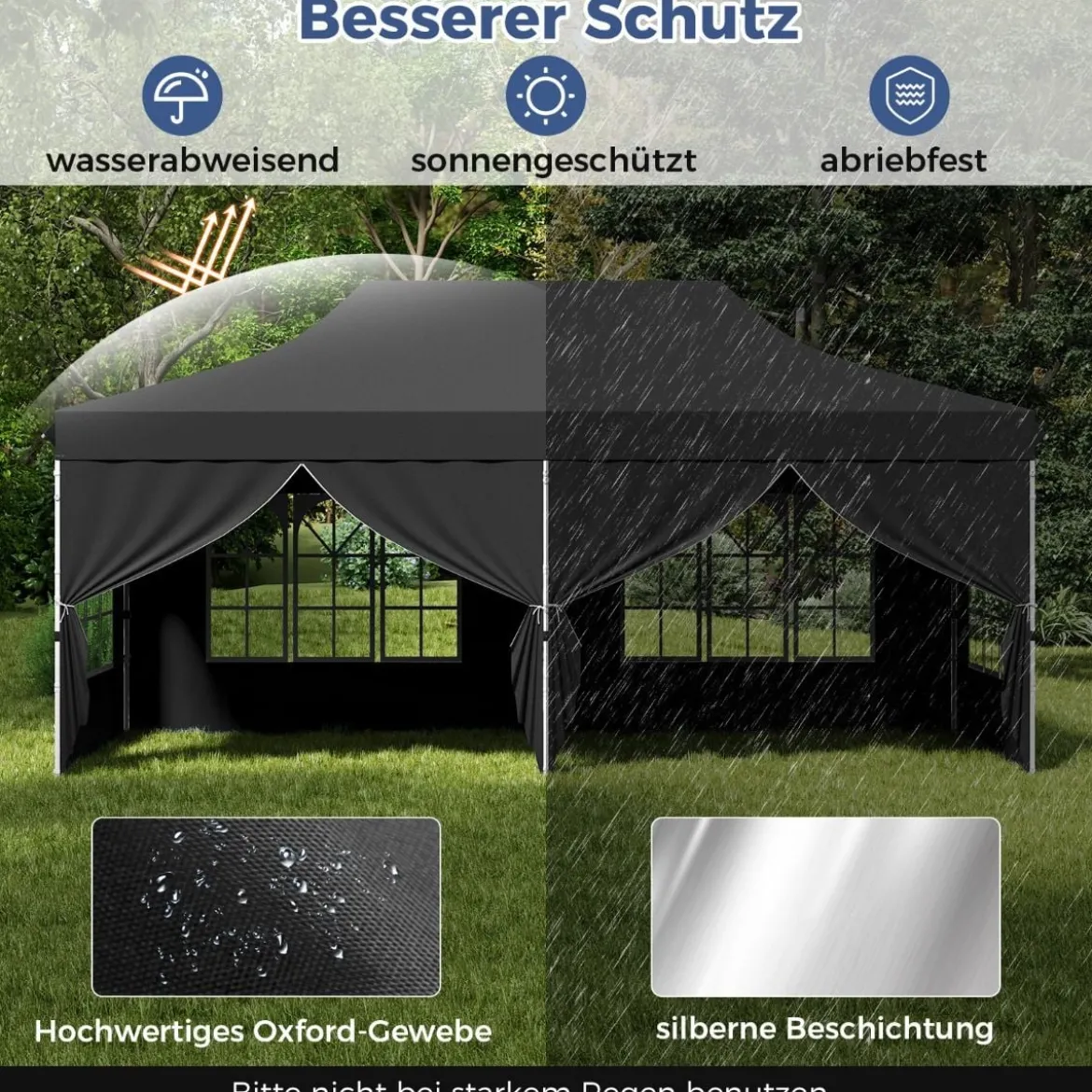 3 x 6 m Pavillon Faltpavillon mit 6 abnehmbaren Seitenwänden & Sandsäcke