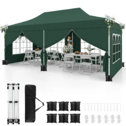 3 x 6 m Pavillon Faltpavillon mit 6 abnehmbaren Seitenwänden & Sandsäcke