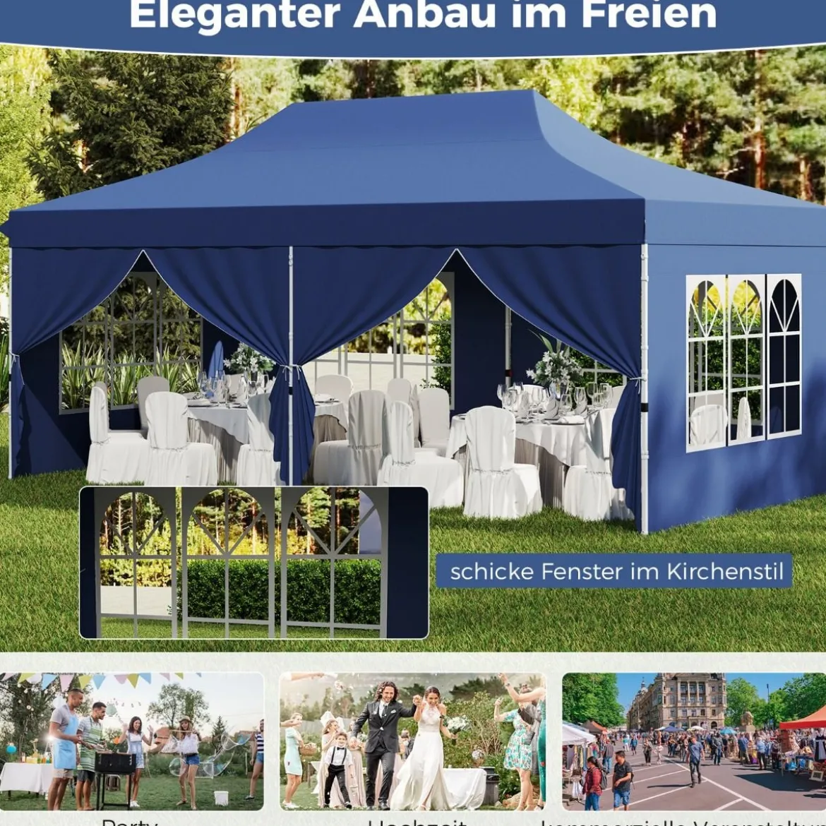 3 x 6 m Pavillon Faltpavillon mit 6 abnehmbaren Seitenwänden & Sandsäcke