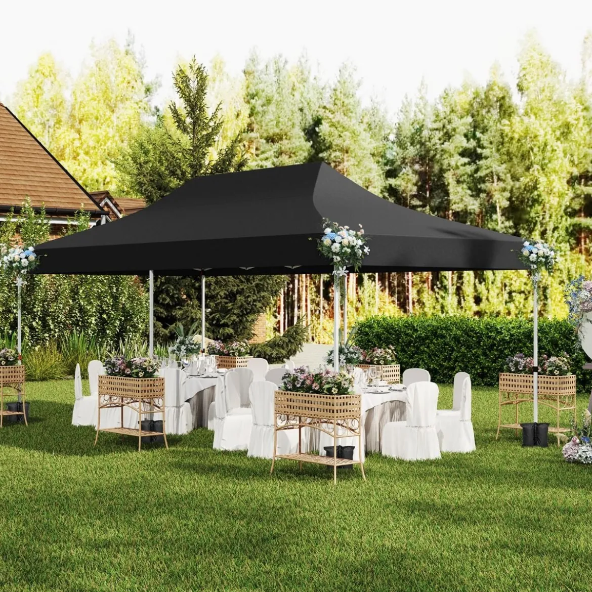 3 x 6 m Pavillon Faltpavillon mit 6 abnehmbaren Seitenwänden & Sandsäcke